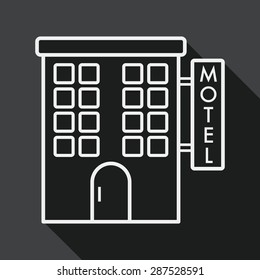 Building motel flat icon with long shadow, line icon