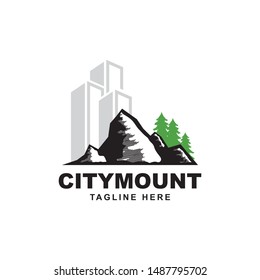building with mountain symbol logo design