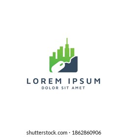 building and mouse negative space logo design