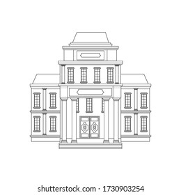 Building of museum in vector design. Graphic architecture, public place, history. Decorated with colonnade. Ancient palace. Geometrical Illustration.