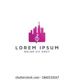 building and music negative space logo design