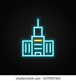 building neon icon. Blue and yellow neon vector icon.