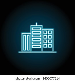 building neon icon. Simple thin line, outline vector of Buildings icons for UI and UX, website or mobile application on dark blue gradient background