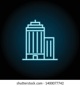 building neon icon. Simple thin line, outline vector of Buildings icons for UI and UX, website or mobile application on dark blue gradient background