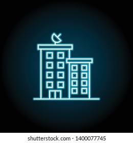 building neon icon. Simple thin line, outline vector of Buildings icons for UI and UX, website or mobile application on dark blue gradient background