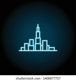 building neon icon. Simple thin line, outline vector of Buildings icons for UI and UX, website or mobile application on dark blue gradient background