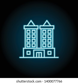 building neon icon. Simple thin line, outline vector of Buildings icons for UI and UX, website or mobile application on dark blue gradient background