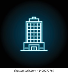 building neon icon. Simple thin line, outline vector of Buildings icons for UI and UX, website or mobile application on dark blue gradient background