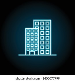 building neon icon. Simple thin line, outline vector of Buildings icons for UI and UX, website or mobile application on dark blue gradient background