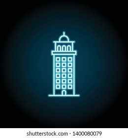 building neon icon. Simple thin line, outline vector of Buildings icons for UI and UX, website or mobile application on dark blue gradient background