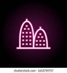 Baut Neonsymbol. Einfache dünne Linie, Vektorillustration von Gebäudesymbolen für i und ux, Website oder mobile Anwendungen