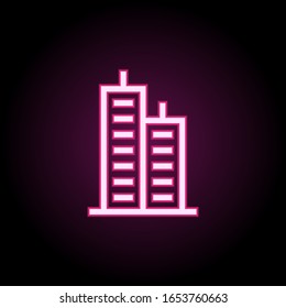 Baut Neonsymbol. Einfache dünne Linie, Vektorillustration von Gebäudesymbolen für i und ux, Website oder mobile Anwendungen