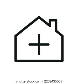 Building new house isolated icon, house with plus sign vector icon with editable stroke