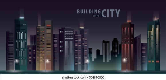 Building in the Night City, skyscraper Perspective. Architecture vector