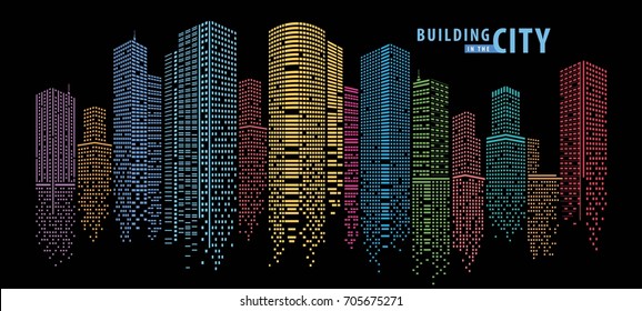 Building in the night City, City vector, skyline Perspective. Architecture vector