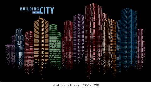 Building in the night City, City vector, skyline Perspective. Architecture vector