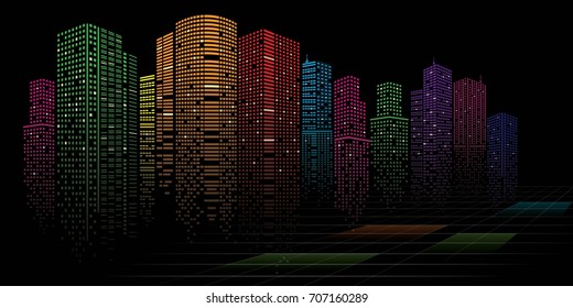 Building in the night City, City vector, skyline Perspective. Architecture vector