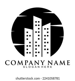 Building in the night vector logo