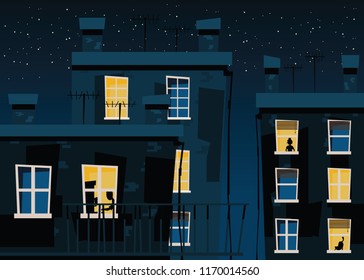 building at nights vector illustration 