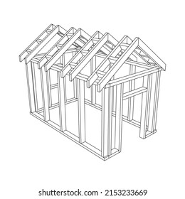 Building object or framing house. Greenhouse construction frame. Warm house Vector illustration. Glasshouse concept image