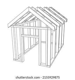 Building object or framing house. Greenhouse construction frame. Warm house Vector illustration. Glasshouse concept image