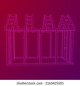 Building object or framing house. Greenhouse construction frame. Warm house Vector illustration. Glasshouse concept image