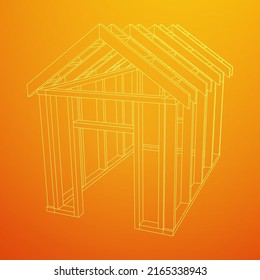 Construir objeto o enmarcar casa. Marco de construcción de invernadero. Ilustración del vector de la casa cálida. Imagen de concepto de invernadero