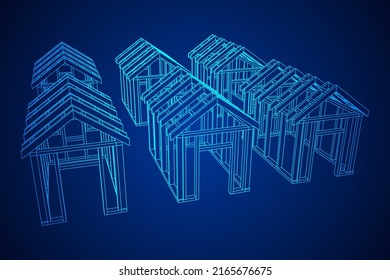 Building object or framing house. Greenhouse construction frame. Warm house Vector illustration. Glasshouse concept image