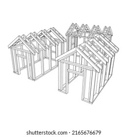 Building object or framing house. Greenhouse construction frame. Warm house Vector illustration. Glasshouse concept image