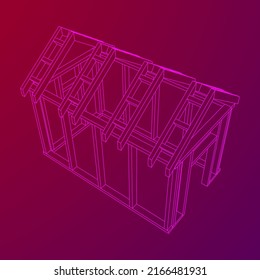 Building object or framing house. Greenhouse construction frame. Warm house Vector illustration. Glasshouse concept image