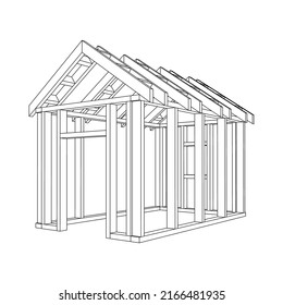 Building object or framing house. Greenhouse construction frame. Warm house Vector illustration. Glasshouse concept image