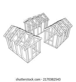 Building object or framing house. Greenhouse construction frame. Warm house Vector illustration. Glasshouse concept image