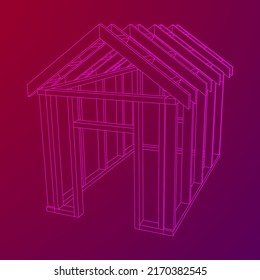 Building object or framing house. Greenhouse construction frame. Warm house Vector illustration. Glasshouse concept image
