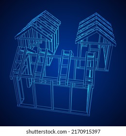 Building object or framing house. Greenhouse construction frame. Warm house Vector illustration. Glasshouse concept image
