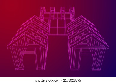Building object or framing house. Greenhouse construction frame. Warm house Vector illustration. Glasshouse concept image