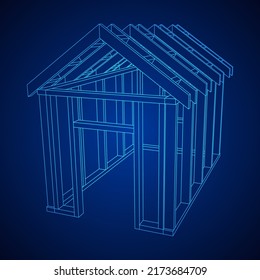Construir objeto o enmarcar casa. Marco de construcción de invernadero. Ilustración del vector de la casa cálida. Imagen de concepto de invernadero