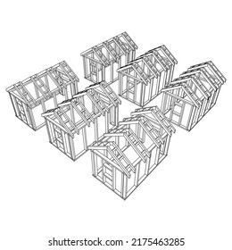Construir objeto o enmarcar casa. Marco de construcción de invernadero. Ilustración del vector de la casa cálida. Imagen de concepto de invernadero