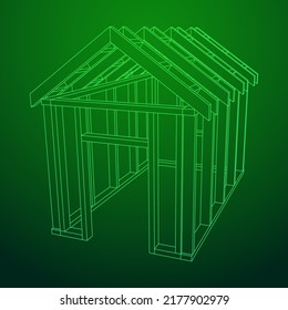 Building object or framing house. Greenhouse construction frame. Warm house Vector illustration. Glasshouse concept image