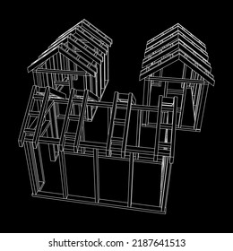 Building object or framing house. Greenhouse construction frame. Warm house Vector illustration. Glasshouse concept image
