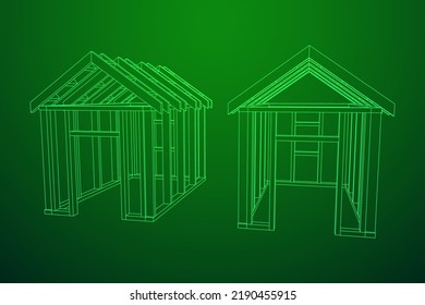 Building object or framing house. Greenhouse construction frame. Warm house Vector illustration. Glasshouse concept image