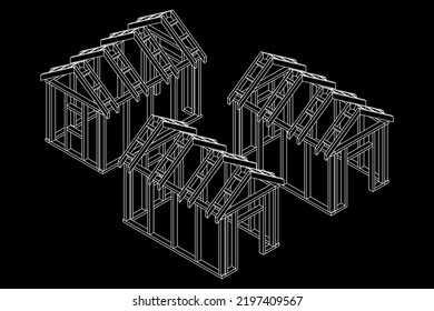 Building object or framing house. Greenhouse construction frame. Warm house Vector illustration. Glasshouse concept image