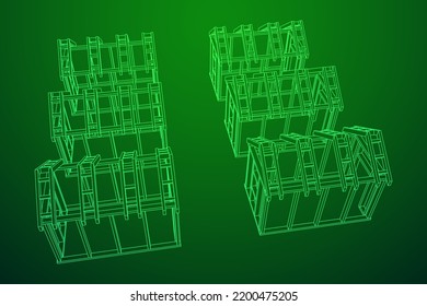 Construir objeto o enmarcar casa. Marco de construcción de invernadero. Ilustración del vector de la casa cálida. Imagen de concepto de invernadero