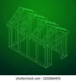 Building object or framing house. Greenhouse construction frame. Warm house Vector illustration. Glasshouse concept image
