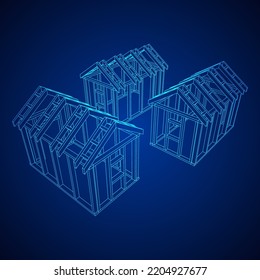 Building object or framing house. Greenhouse construction frame. Warm house Vector illustration. Glasshouse concept image