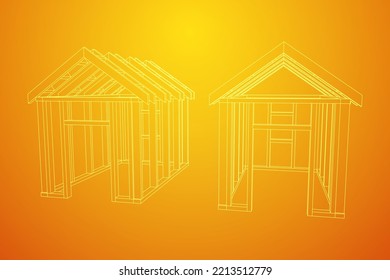 Building object or framing house. Greenhouse construction frame. Warm house Vector illustration. Glasshouse concept image