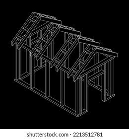 Building object or framing house. Greenhouse construction frame. Warm house Vector illustration. Glasshouse concept image