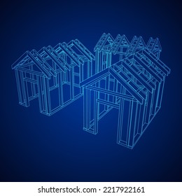 Building object or framing house. Greenhouse construction frame. Warm house Vector illustration. Glasshouse concept image