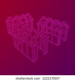 Building object or framing house. Greenhouse construction frame. Warm house Vector illustration. Glasshouse concept image