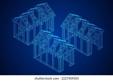 Building object or framing house. Greenhouse construction frame. Warm house Vector illustration. Glasshouse concept image