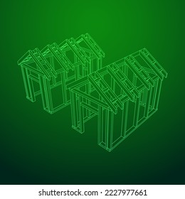 Building object or framing house. Greenhouse construction frame. Warm house Vector illustration. Glasshouse concept image